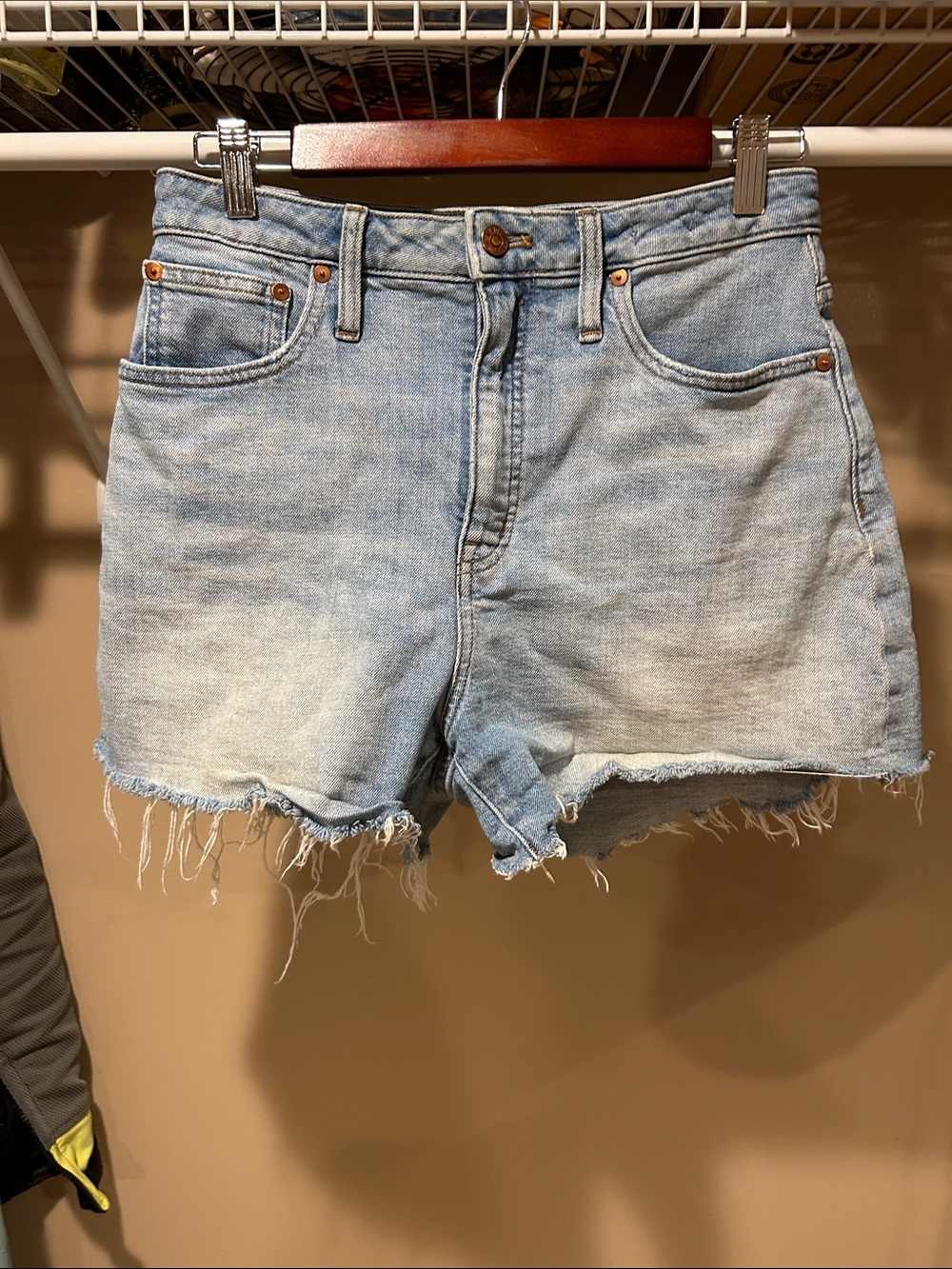 Madewell curved High-Rise Light Blue Denim Jean Shorts with Frayed Hem